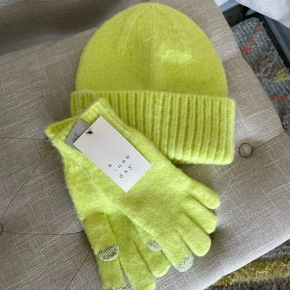 Women's Chartreuse/ Lime A New Day by Target Hat and Glove Set - Picture 1 of 6